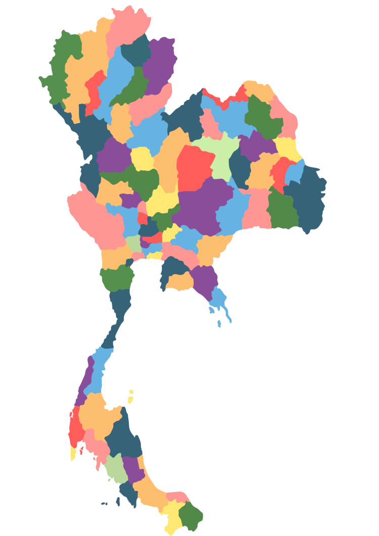 แผนที่ประเทศไทยแสดงที่ตั้งหน่วยงานในสังกัดมูลนิธิ 