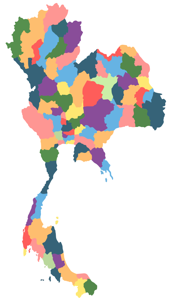 แผนที่ประเทศไทยแสดงที่ตั้งหน่วยงานในสังกัดมูลนิธิ 